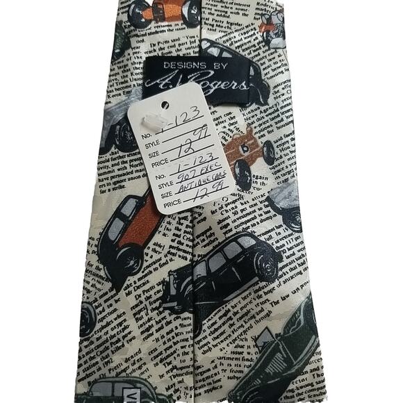 Vintage Designs By A. Rogers Men's Newspaper Vintage Cars Neck Tie - Picture 4 of 4